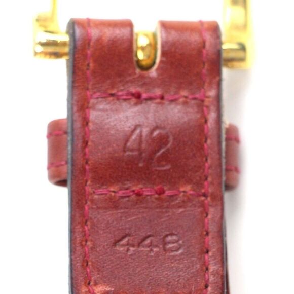 BROWN REAL LEATHER BLUE RED CANVAS 1 1/4"Wd CASUAL DRESS MEN'S BELT Size 42 (P14 - Picture 10 of 12